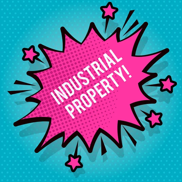 Text sign showing Industrial Property. Conceptual photo the intangible ownership of a trademark or patent Spiky Blank Fight and Screaming Angry Speech Bubble with Thick Dark Outline.