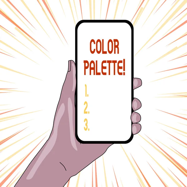 Segno di testo che mostra tavolozza dei colori. Foto concettuale gamma completa di colori che possono essere visualizzati su uno schermo del dispositivo . — Foto Stock