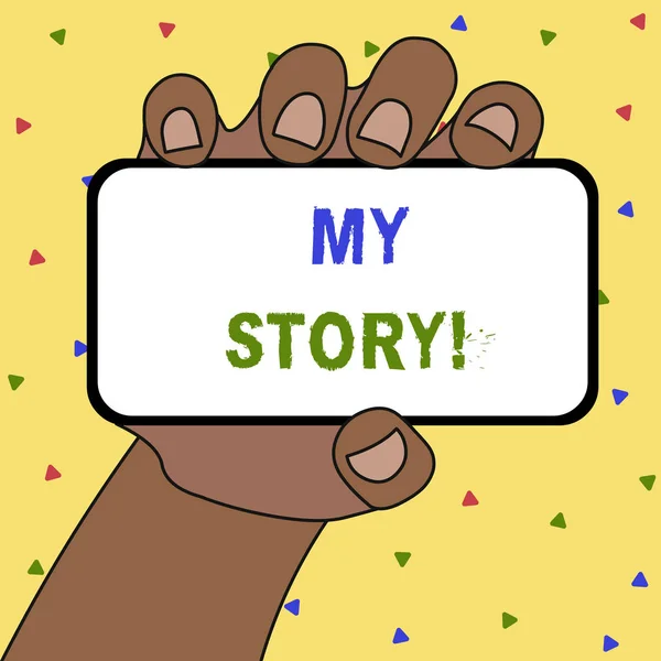 Schrijfbriefje met mijn verhaal. Zakelijke foto presentatie van uw vorige leven gebeurtenissen acties of keuzes die u hebt gemaakt. — Stockfoto