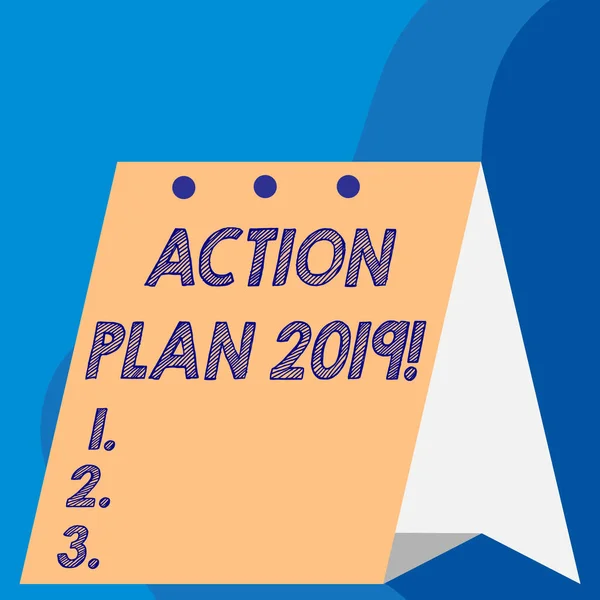 Tekst teken met actie plan 2019. Conceptuele foto voorgestelde strategie of verloop van de acties voor het lopende jaar. — Stockfoto