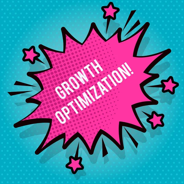 Text sign showing Growth Optimization. Conceptual photo Finding an alternative with the most cost effective Spiky Blank Fight and Screaming Angry Speech Bubble with Thick Dark Outline.