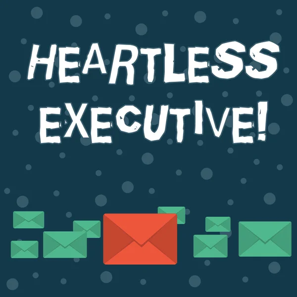 Writing note showing Heartless Executive. Business photo showcasing workmate showing a lack of empathy or compassion Color Envelopes in Different Sizes with Big one in Middle.