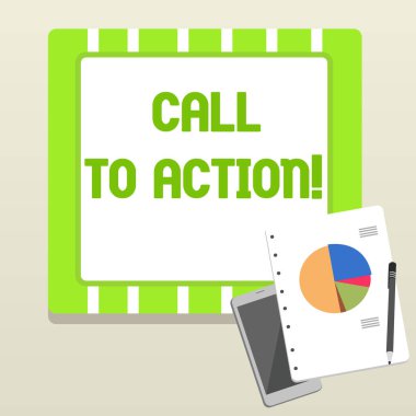 Sözcük yazma: Call To Action. Öğüt vermek için iş kavramı sorunlu bir amaca ulaşmak için bir şey yapar.