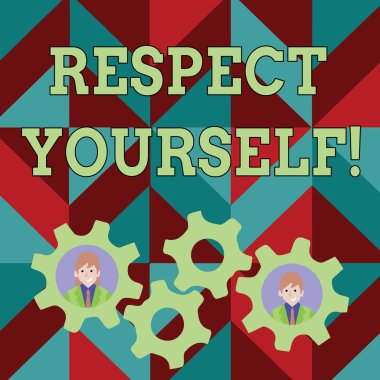 Kendine Saygıgösteren kavramsal el yazısı. İş fotoğraf metin size iyi ve layık iyi tedavi ediliyor inanan İki İş Adamları Takım Çalışması Olay için Cog Tekerlek Dişli Içinde.