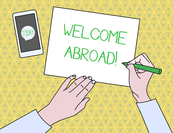 Sinal de texto mostrando Welcome Abroad. Foto conceitual algo que você diz quando alguém entra no navio . — Fotografia de Stock