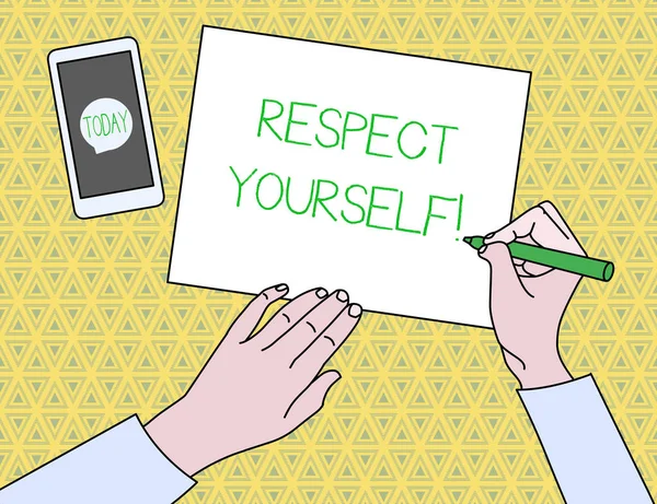 Text skylt som visar respekt själv. Konceptuella foto tro att du bra och värdig att behandlas väl. — Stockfoto