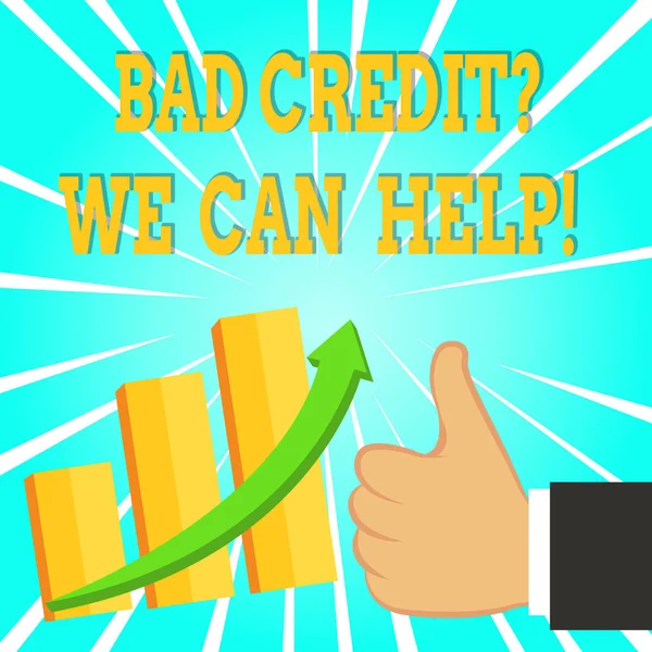 Znak tekstowy pokazujący złe pytanie o kredyt Możemy pomóc. Konceptualne zdjęcie oferujące pomoc po wypożyczeniu następnie odrzucone. — Zdjęcie stockowe