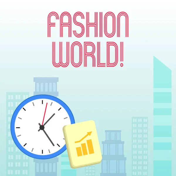 Conceptual hand writing showing Fashion World. Business photo showcasing world that involves styles of clothing and appearance. — Stock Photo, Image