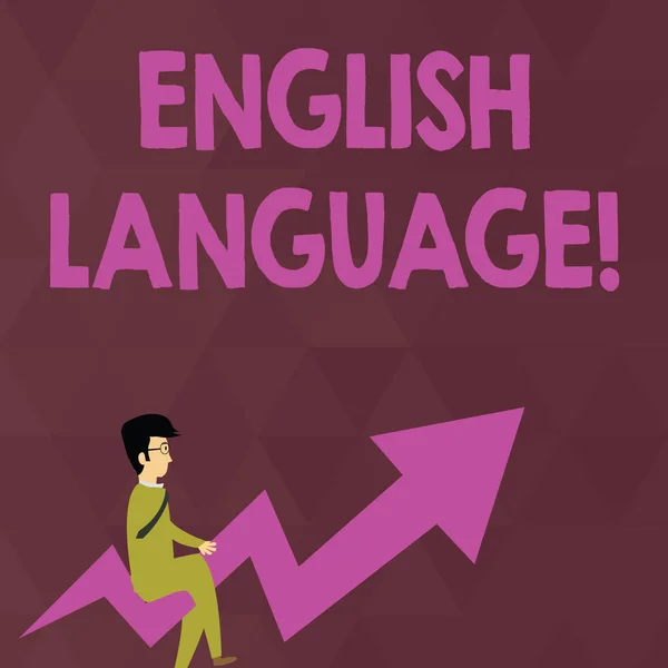 Записка, що показує англійську мову. Бізнес-фото показує третю розмовну рідну лангу в світі після того, як китайський та іспанський бізнесмен з окулярами їздять крилатою стрілою. — стокове фото
