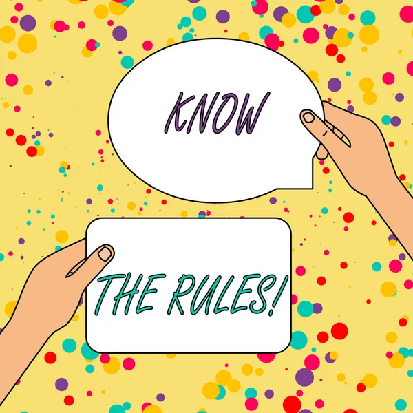 Σήμα κειμένου που δείχνει ξέρεις τους κανόνες. Εννοιολογική ρύθμιση ρητές ή κανονιστικές αρχές που διέπουν τη συμπεριφορά. — Φωτογραφία Αρχείου