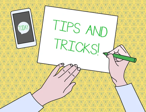 Text sign showing Tips and Tricks. Концептуальные фото означает кусок совет, может быть, предложение, как улучшить . — стоковое фото