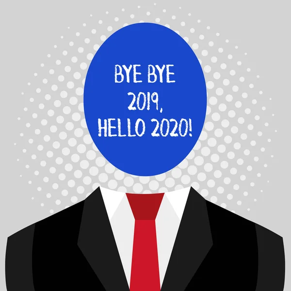 Palavra de texto Bye Bye 2019 Olá 2020. Conceito de negócio para dizer adeus ao ano passado e receber outro bom . — Fotografia de Stock