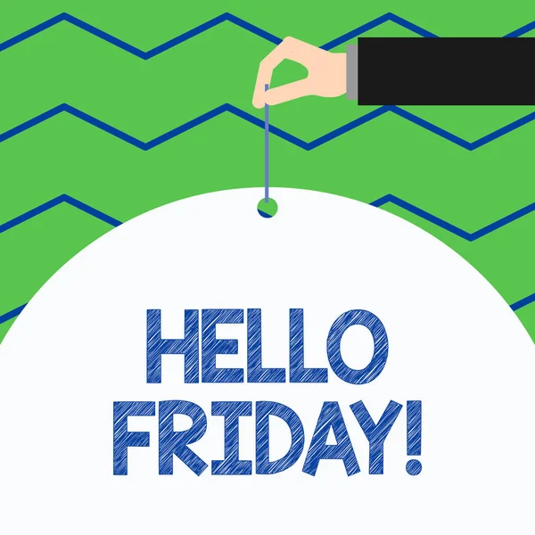 Conceptual hand writing showing Hello Friday. Business photo showcasing used to express happiness from beginning of fresh week.