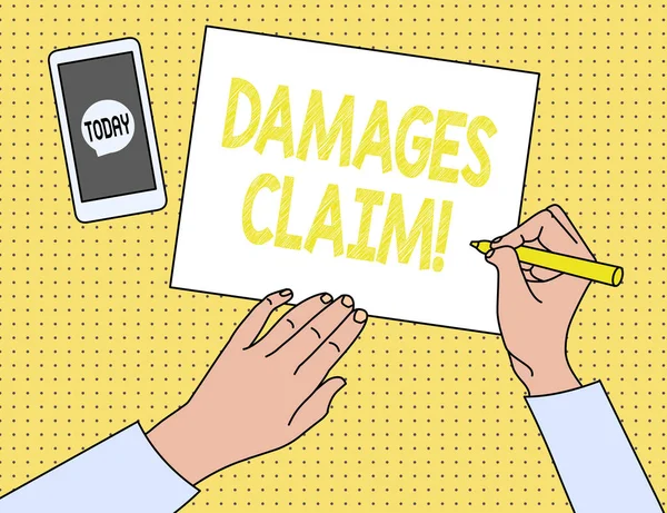 Ordskrivning text Skadeståndskrav. Affärsidé för Deanalysisd på försäkringsgivaren för ersättning för en skada. — Stockfoto