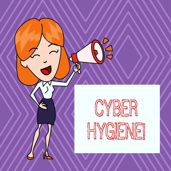 Panneau texte montrant la Cyber Hygiène. Mesures de photo conceptuelles que les utilisateurs d'ordinateurs prennent pour améliorer leur cybersécurité . — Photo
