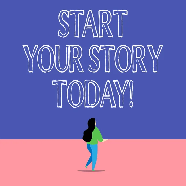 Segno di testo che mostra Inizia la tua storia oggi. Foto concettuale lavorare sodo su se stessi e iniziare da questo momento . — Foto Stock