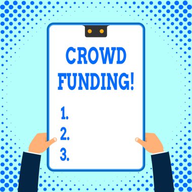 Crowd Funding'i gösteren bir metin işareti. Çok sayıda gösterimden para toplamanın kavramsal fotoğraf tekniği.