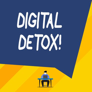 Dijital Detoks gösteren kavramsal el yazısı. Bir gösterici gadget'ları kullanmadan duraklar sırasında zaman gösteren iş fotoğrafı.