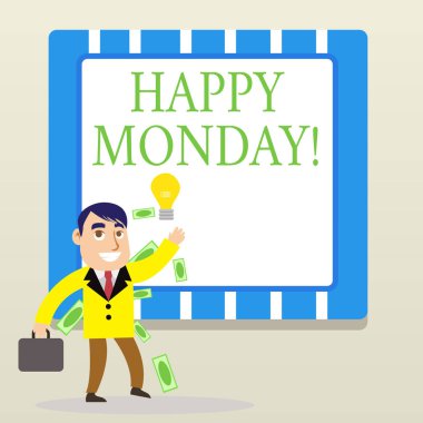 Kelime yazma metin Happy Monday. Ona büyük yeni bir hafta dilemek için sipariş gösteren söylemek için iş kavramı.