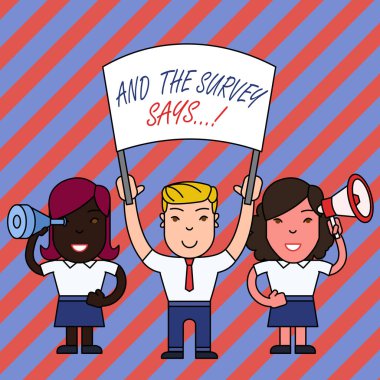 Kavramsal el yazısı gösteriyor ve Anket diyor ki... İş fotoğrafı metni, kısa sınav ya da internet sınavının konuşulan sonuçlarını yazdı.