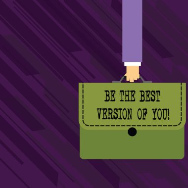 Sen En İyi Sürümü be gösteren kavramsal el yazısı. Renkli Evrak Çantası Portföy Aplike taşıyan İşadamı geliştirmeye başlamak nerede uzak hareket edecek İş fotoğraf vitrin.