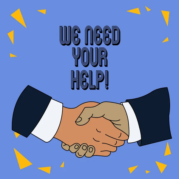 Schrijfbriefje dat laat zien dat we je hulp nodig hebben. Zakelijke foto presentatie vragen iemand om met u te staan tegen problemen. — Stockfoto