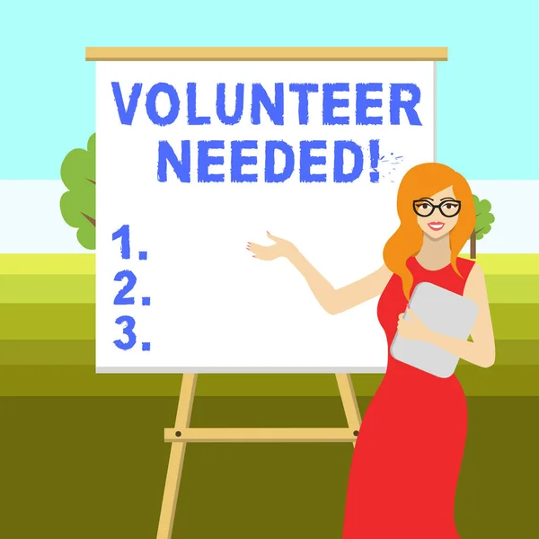Conceptual hand writing showing Volunteer Needed. Business photo text asking demonstrating to work for organization without being paid. — Stock Photo, Image