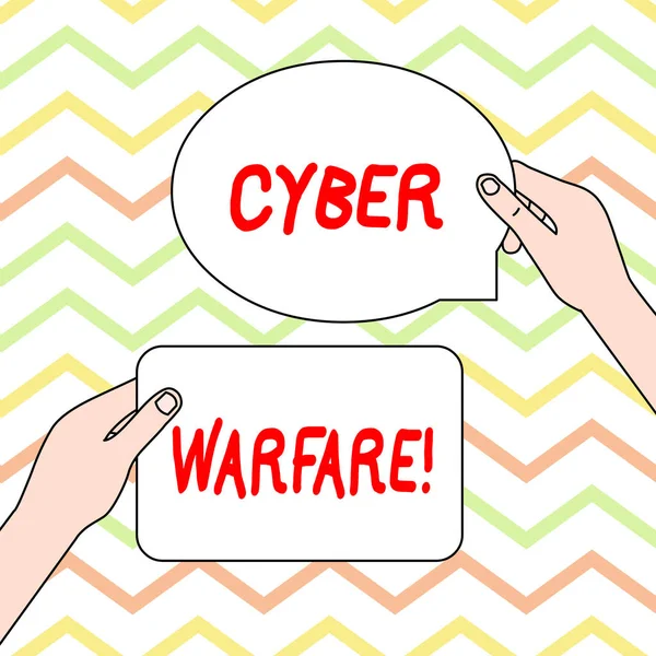 Fogalmi kézzel írásban mutatja Cyber Warfare. Üzleti fotó szöveges tevékenység az interneten keresztül támadni egy ország s számítógépek. — Stock Fotó