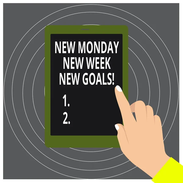 신주 월요일의 새로운 목표를 보여 주는 필기 노트. 주말에 새로운 목표를 시작하는 사업 사진보여 주기. — 스톡 사진