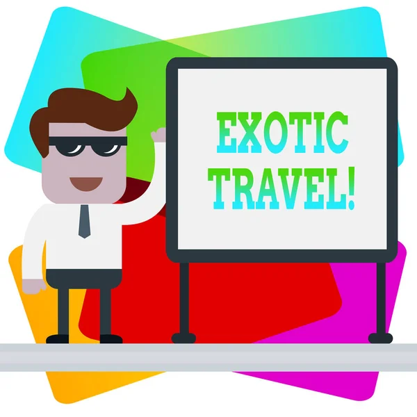Slovo psaní textu Exotic Travel. Obchodní koncept pro cestování na neobvyklá místa nebo neznámé destinace. — Stock fotografie