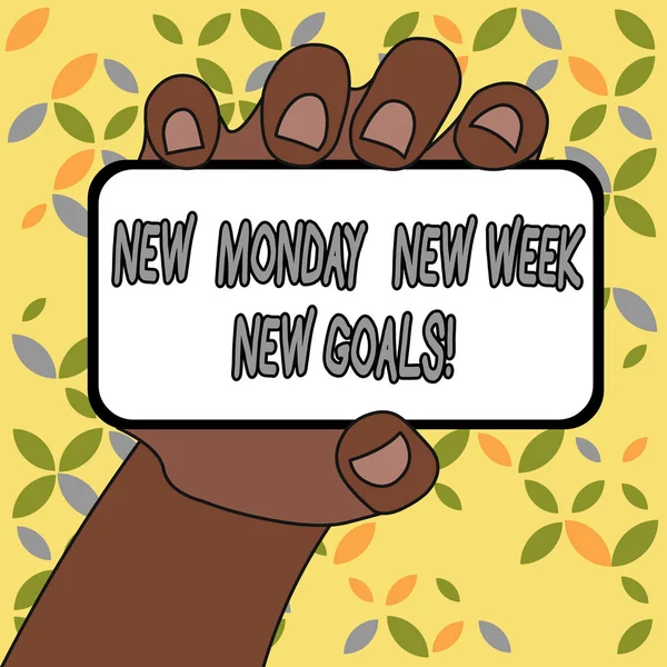 Konceptuální rukopis zobrazující New Monday New Week New Goals. Obchodní fotografie text sbohem víkend začíná čerstvé cíle. — Stock fotografie