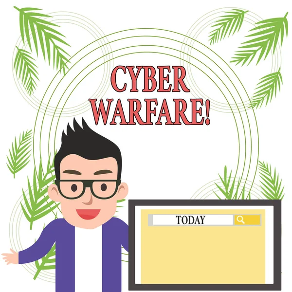 Fogalmi kézzel írásban mutatja Cyber Warfare. Üzleti Photo bemutató tevékenysége az Internet segítségével támadni egy ország s számítógépek. — Stock Fotó