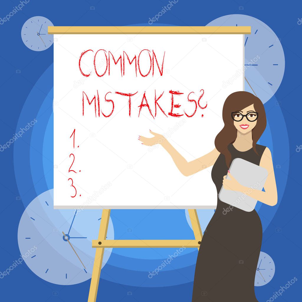 Word writing text Common Mistakes Question. Business concept for repeat act or judgement misguided making something wrong.