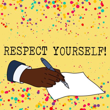 Kendine Saygı'yı gösteren bir metin işareti. İyi ve değerli olduğunuza inanan kavramsal fotoğraf iyi muamele görüyor.