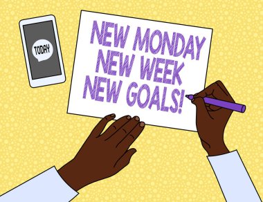 Text sign showing New Monday New Week New Goals. Conceptual photo goodbye weekend starting fresh goals targets. clipart