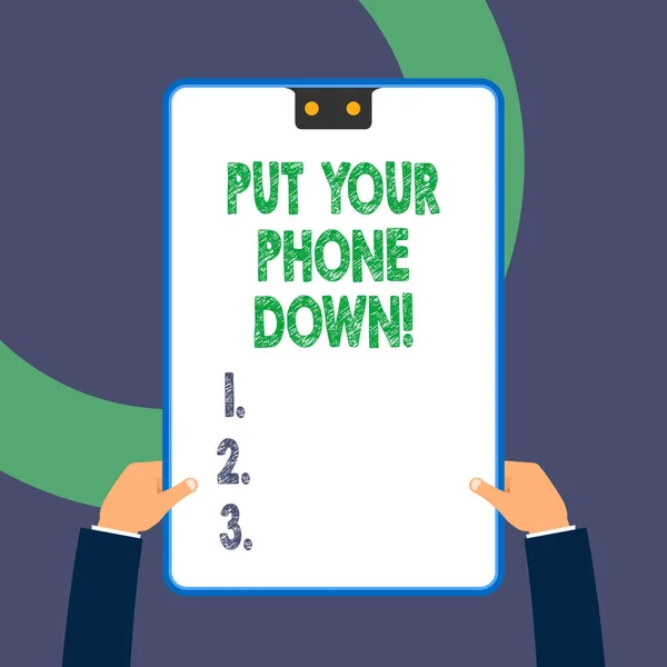 Handgeschreven tekst schrijven zet uw telefoon neer. Concept betekenis eind telefoonaansluiting zeggen vaarwel beller. — Stockfoto
