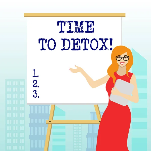 Escrevendo uma nota mostrando Time To Detox. Foto de negócios mostrando quando você purificar seu corpo de toxinas ou parar de consumir drogas . — Fotografia de Stock