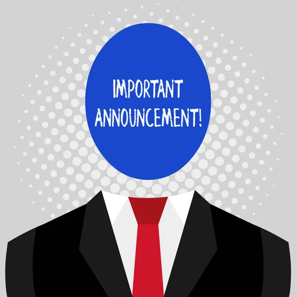 Word writing text Important Announcement. Business concept for spoken statement that tells showing about something.