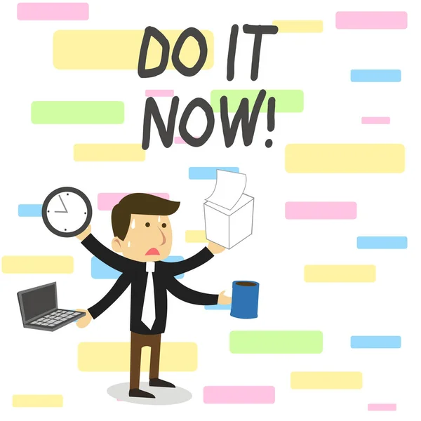 Conceptual hand writing showing Do It Now. Business photo showcasing not hesitate and start working or doing stuff right away. — Stock Photo, Image