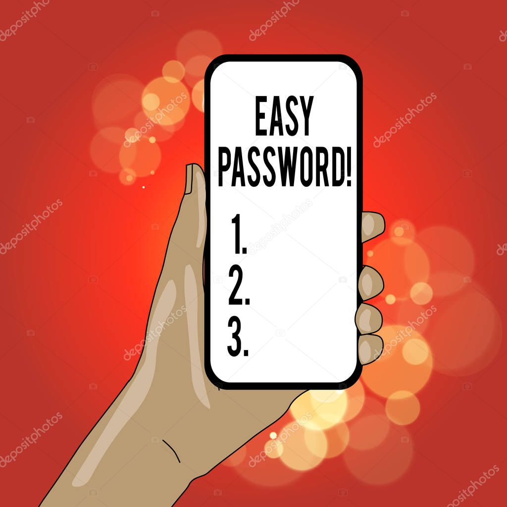 Writing note showing Easy Password. Business photo showcasing Easy code that enables one to gain admission to program.