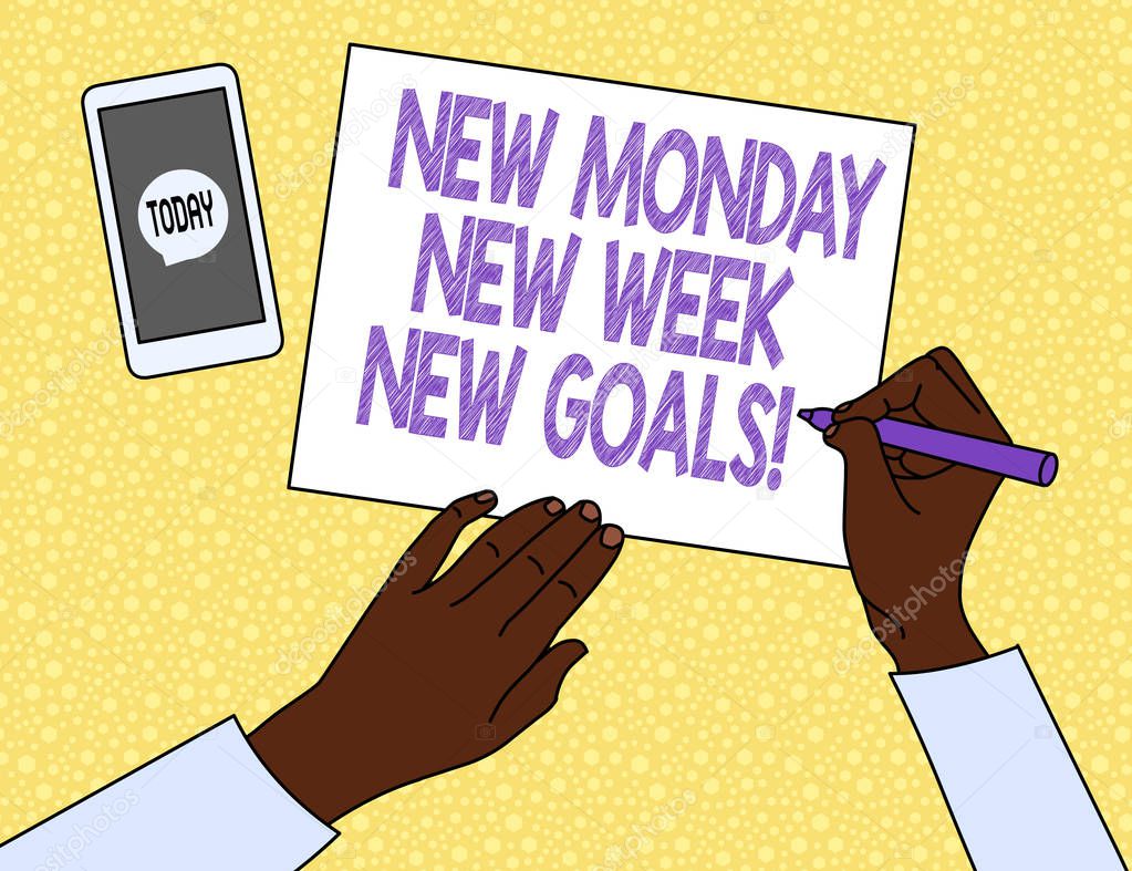 Text sign showing New Monday New Week New Goals. Conceptual photo goodbye weekend starting fresh goals targets.