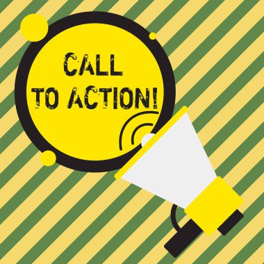 Sözcük yazma: Call To Action. Öğüt vermek için iş kavramı sorunlu bir amaca ulaşmak için bir şey yapar.