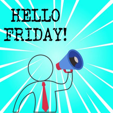 Kelime yazma metni Merhaba Cuma. Taze haftanın başından itibaren mutluluğu ifade etmek için kullanılan iş konsepti.