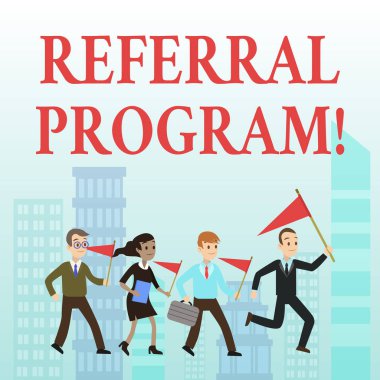 Word writing text Referral Program. Business concept for internal recruitment method employed by organizations. clipart
