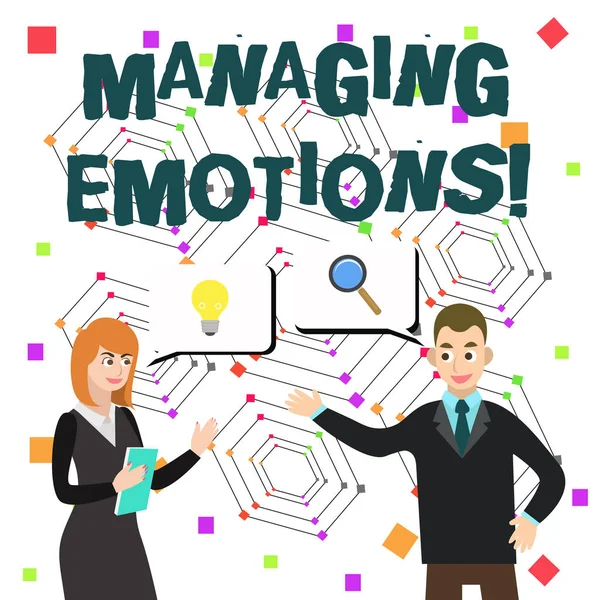 Tekst pisania słów Zarządzanie emocjami. Biznes koncepcja zdolności być otwarty na uczucia i modulować je w sobie. — Zdjęcie stockowe