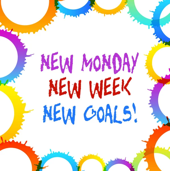 Texto de escritura de palabras New Monday New Week New Goals. Concepto de negocio para el fin de semana de despedida empezando nuevos objetivos . — Foto de Stock