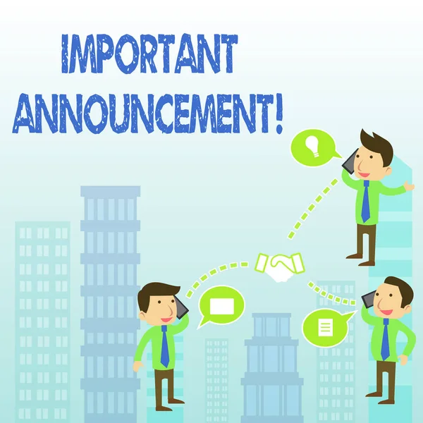 Word writing text Important Announcement. Business concept for spoken statement that tells showing about something.