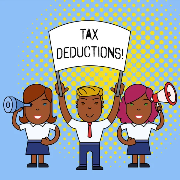 Написання тексту "Податкові відрахування". Концепція бізнесу для зменшення доходів, які можуть бути оподатковані витратами . — стокове фото