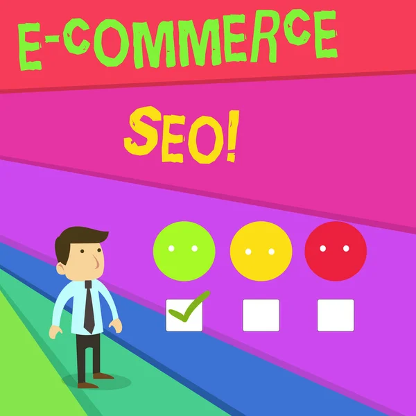 Escritura a mano escritura de texto E Commerce Seo. Concepto que significa hacer su tienda en línea más visible en el motor de búsqueda . — Foto de Stock
