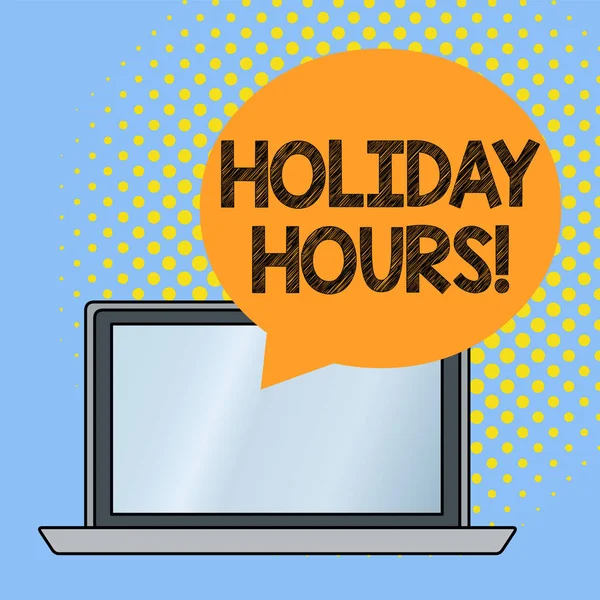 Word writing text Holiday Hours. Business concept for Overtime work on for employees under flexible work schedules.